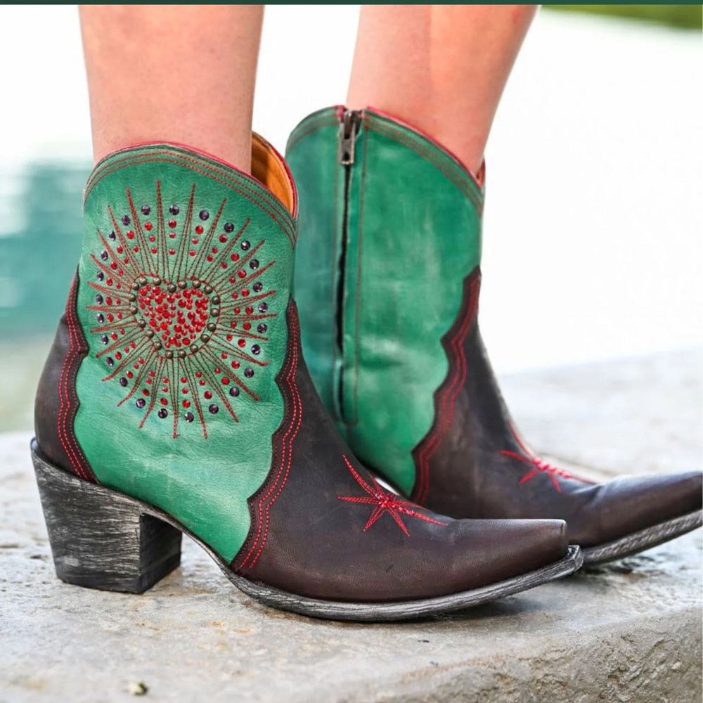 Old Gringo turquoise brown crystal heart star boots RTL 595 7.5 NIB - Picture 2 of 10